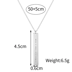 Minimalist stainless steel Morse code bar necklace in silver finish for unisex style
