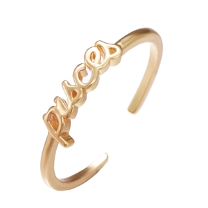 Verstellbarer goldener Kupferring mit Fische-Sternzeichen-Schriftzug im Minimal-Stil