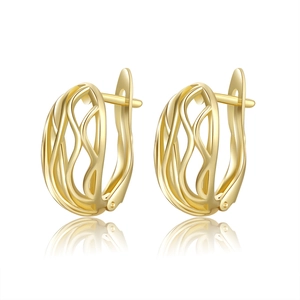 Simple Gold Plated Copper Hollow Rattan Pattern Hoop Earrings For Women Minimalist Geometric U-Shape Design Jewelry Accessory