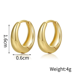 Polished gold drop hoop earrings details showing 1.6cm height and 0.6cm width dimensions