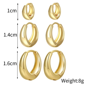 Three pairs of gold-plated teardrop hoop earrings in three sizes: 10mm, 14mm, and 16mm