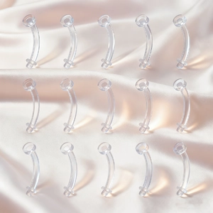 Set of 15 transparent flexible acrylic curved barbells for eyebrow and navel piercings