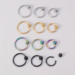 Set of 12 stainless steel captive bead rings in silver gold rainbow and black finishes