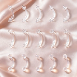 15-piece set of 16G clear flexible acrylic curved barbells for eyebrow and body piercing