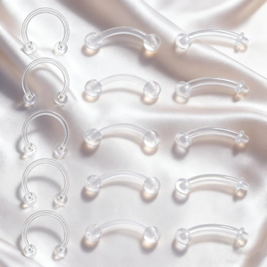15pcs 16G clear flexible acrylic body piercing set with horseshoe and curved barbell rings