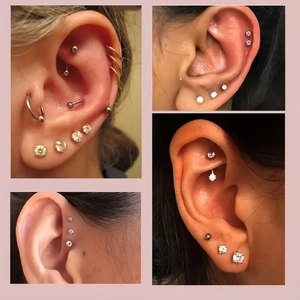 Set piercing orecchio in acciaio inossidabile con perni dorati e pietre di zircone