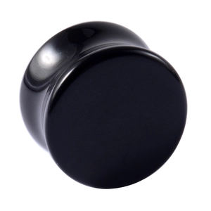 Double flared black glass ear plugs with polished mirror finish for body piercing jewelry