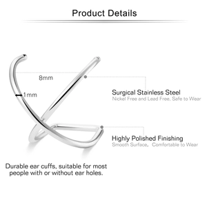 Detailansicht mit 8mm Innendurchmesser und 1mm Linienbreite der silbernen Earcuff