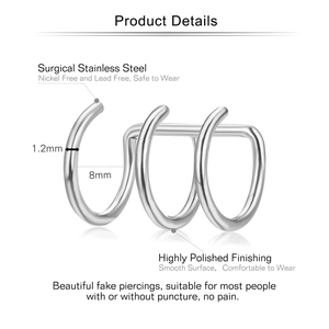 Detailliertes Diagramm von Chirurgenstahl 8mm Ohrmanschette ohne Piercing-Design