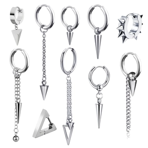 Minimalist Stainless Steel Dangle Earrings For Men Women Punk Goth Spike Chain Geometric Hoop Earrings Streetwear Jewelry