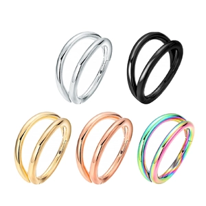 Double layered stainless steel hinged hoop rings in five colors for nose or cartilage