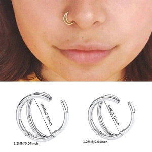 Double hinged stainless steel nose ring hoop set with 8mm and 10mm size details