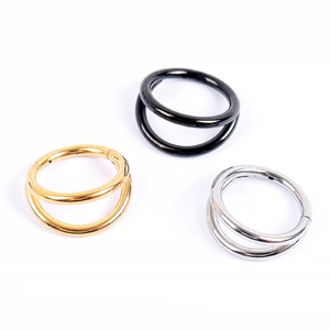 Polished double-layered stainless steel hinge hoops in gold, black, and silver finishes