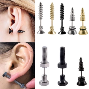 Stainless Steel Screw Shape Stud Earrings For Men Women Punk Rock Industrial Bolt Stud Earrings Hypoallergenic Jewelry