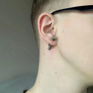 Punk rock style stainless steel screw bolt stud earrings for men and women