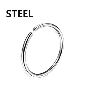 Detailed close-up of a silver-tone surgical steel double hinged hoop ring for body piercing