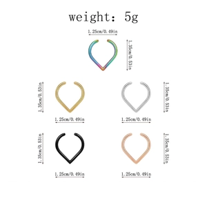 Stainless steel heart teardrop faux septum ring set in five assorted metallic colors