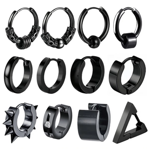 Orecchini a Cerchio in Acciaio Inossidabile Nero per Uomo Punk Minimalisti Orecchini Huggie Con Motivo a Dragone Punta Zircone Gioielli