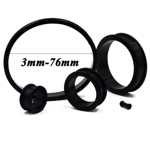 Set of flexible black silicone double flared ear plugs gauges ranging from 3mm to 76mm size