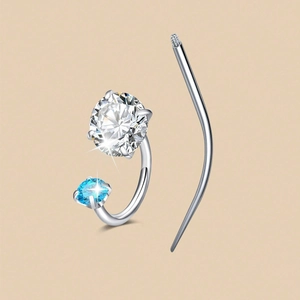 Set de piercing de herradura de acero con circonitas transparentes y azul cielo