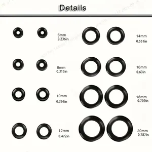 Maattabel voor 10 stuks zwarte siliconen oor tunnels van 6mm tot 20mm diameter set