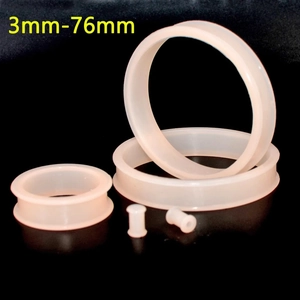 Flexible white silicone double flared ear plugs set, sizes ranging from 3mm to 76mm