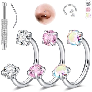 Roestvrij Staal Hoefijzer Piercing Sieraden Set Voor Vrouwen Zirconia Inwendige Draad Neusring Circular Barbell Met Piercing Gereedschap