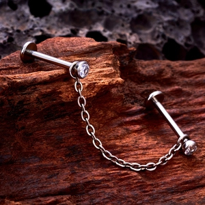 316L stainless steel labret stud with CZ stones and detachable chain for unisex piercing