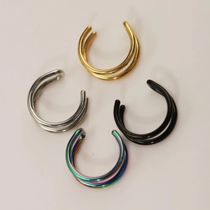 4pcs set of stainless steel non-pierced ear clips in gold, silver, black and rainbow