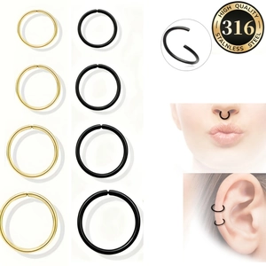 Pendientes de Aro Abierto de Acero Inoxidable 316 Anillos para la Nariz Hombre Mujer Joyas de Piercing Pulido Oro Plata Negro
