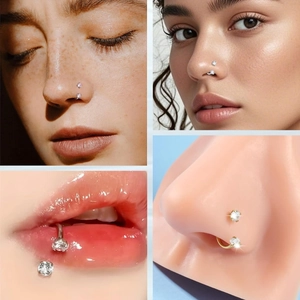 Set van 5 hoefijzer piercingringen voor neus en lip met glanzende kristallen in goud en zilver