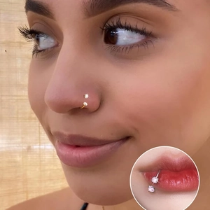Gepolijste 1,2 mm hoefijzer piercing set met zirkoon voor neus en lippen