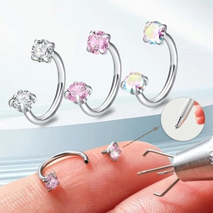 Set van 5 hoefijzer oorbellen van 1,2 mm in roestvrij staal met vier-klauws gezette zirkoon