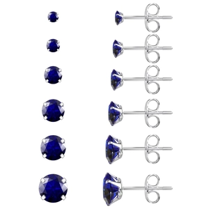 Lot de 6 paires de boucles d'oreilles en argent à quatre griffes avec zircone bleu foncé
