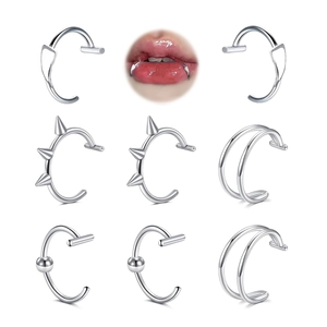 Stainless Steel Non-Piercing Clip-On Lip Ring Vampire Fang Style Punk Gothic Body Jewelry For Halloween Cosplay Party Men Women