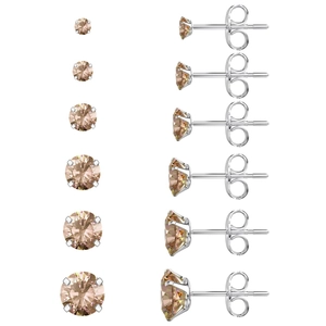Lot de six boucles d'oreilles en zircone champagne avec griffes en argent poli