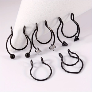 Set mit 28 schwarzen Nasenringen aus Edelstahl mit Zirkonia, verstellbar und ohne Piercing