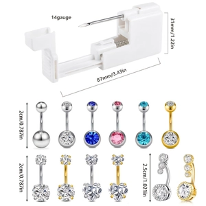 14G disposable belly piercing gun kit with stainless steel rings and jewelry set