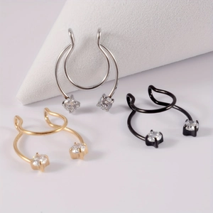 Verstellbare Geweih-Nasenringe mit Zirkonia-Steinen in Silber, Gold und Schwarz