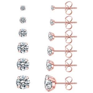 Lot de 6 paires de boucles d'oreilles en or rose et zircone 3A avec sertissage à 4 griffes