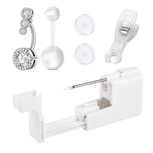6-piece disposable navel piercing kit with stainless steel rings and professional tools