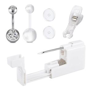 Disposable 14G navel piercing kit with stainless steel belly rings and professional tools