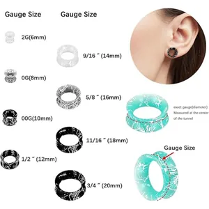 Größentabelle für 8-teilige Silikon-Ohr-Tunnel mit Marmormuster von 6mm bis 20mm