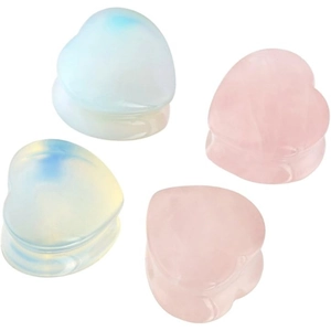Set mit vier herzförmigen Ohrplugs aus rosa Quarz und weißem Opalit-Stein-Finish