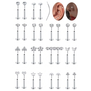 Edelstahl Gewindelos Push-In Labret Lippen Nasenstecker Mit Herz Stern Mond Zirkonia Blume Für Damen Herren Piercing Schmuck