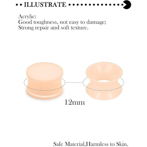 Detailansicht der 12mm hautfarbenen Acryl-Ohrstöpsel mit massiven und hohlen Strukturen