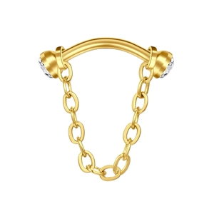 Gold bridge piercing jewelry with sparkling zircon stones and hanging link chain
