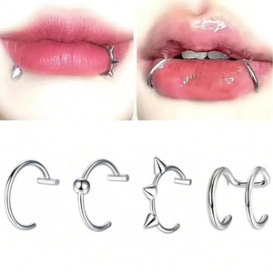 Moda Acero Inoxidable Falso Anillo de Labio sin Perforación Clip En Perno de Labio Punk Con Puntas Cuentas Clip de Labio Para Hombres Mujeres Joyería Corporal
