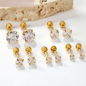 Lot de 5 paires de boucles d'oreilles en zircone cubique ronde plaquées or avec vis