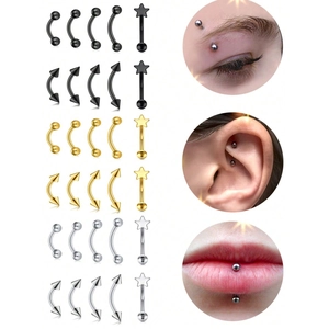 Set Piercing Barbell Curvo in Acciaio Inossidabile 316L 16G per Sopracciglia Labbra Gioielli per Orecchie a Punta Stella per Uomo Donna